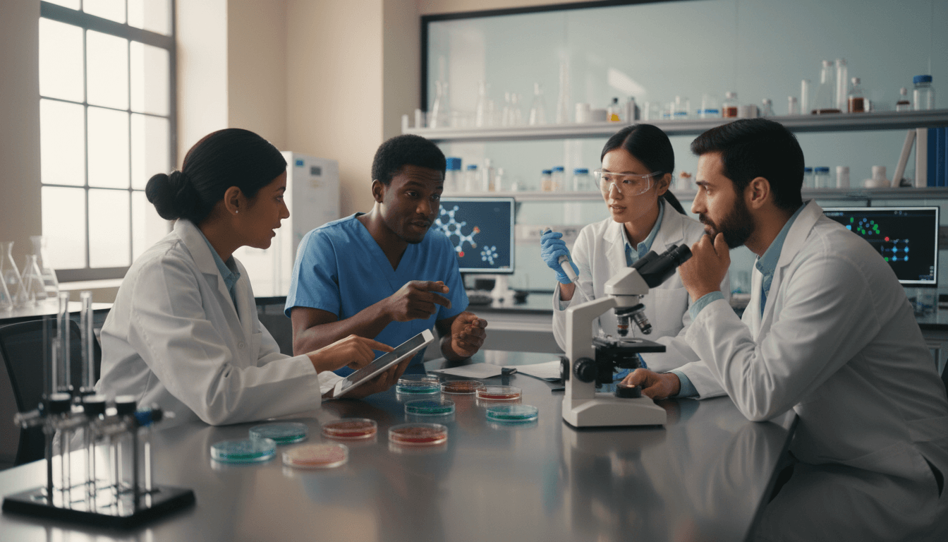 Academic researchers collaborating on cell therapy innovation